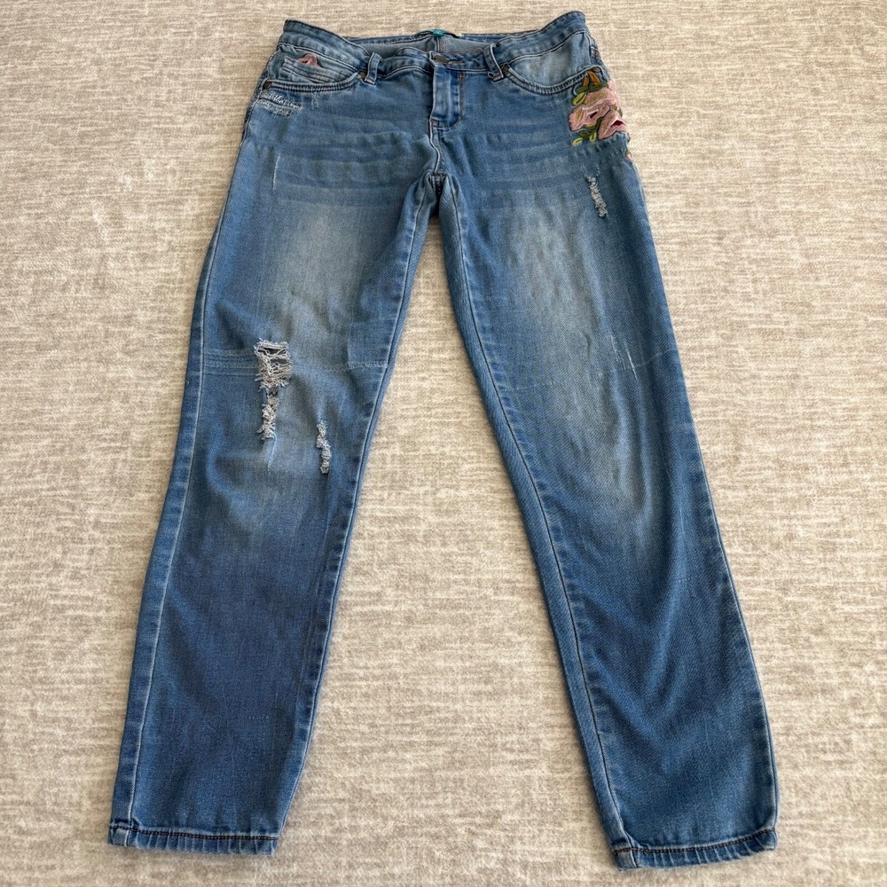 Women's Cali 1850‎ Size 5 Blue Denim High Rise Stretch Jeans Floral Pattern